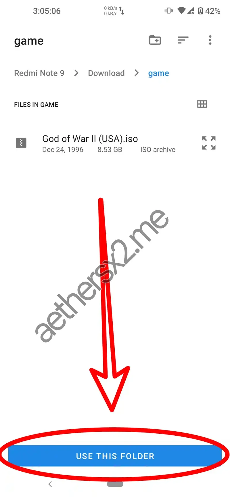Step 8 AetherSX2 Installation - Select game folder from storage