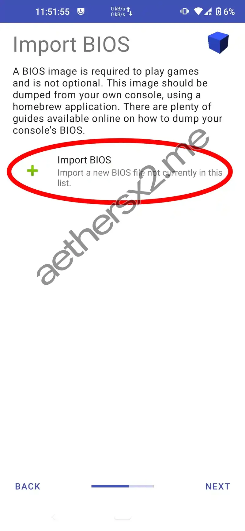 Step 4 AetherSX2 Installation - Import BIOS Prompt