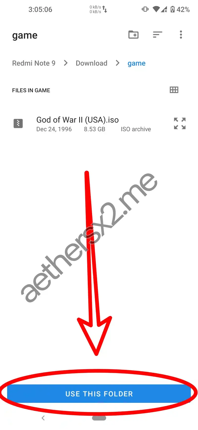 Step 8 AetherSX2 Installation - Select game folder from storage