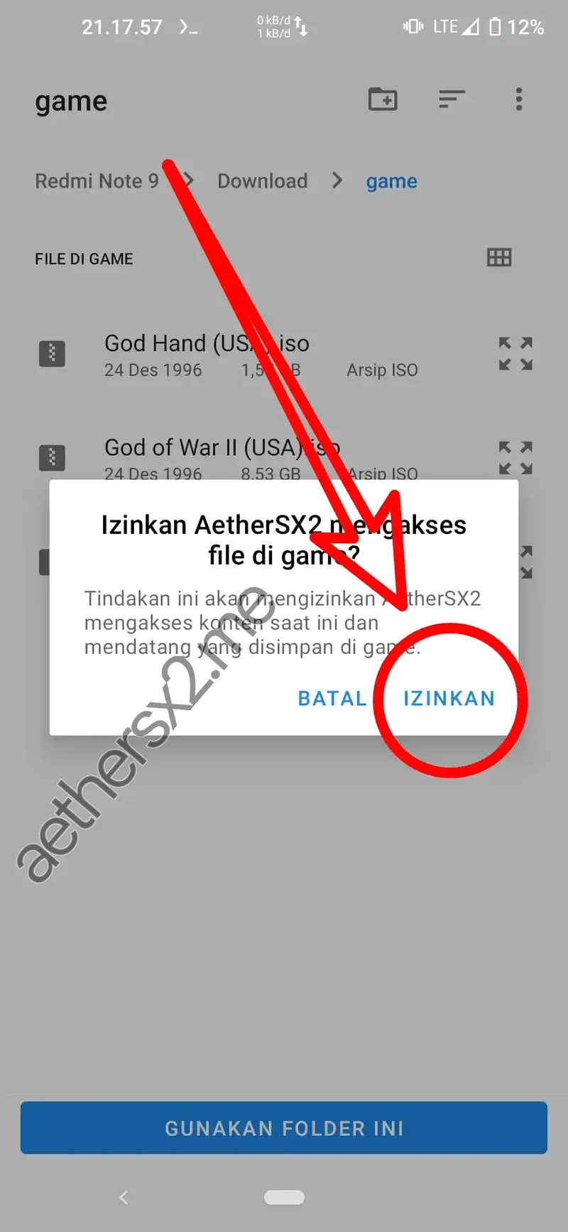 Langkah 9 Instalasi AetherSX2 - Izinkan Akses Folder